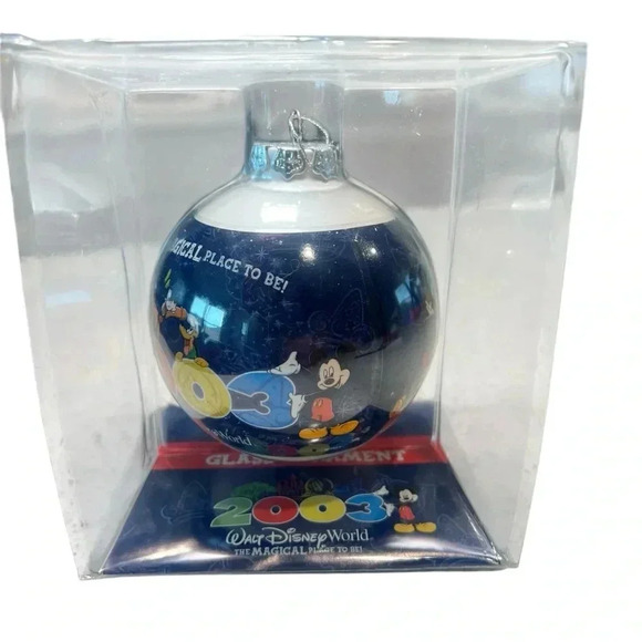 VTG Walt Disney World 2003 Glass Christmas Ornament Mickey Minnie Donald Goofy - Picture 1 of 7